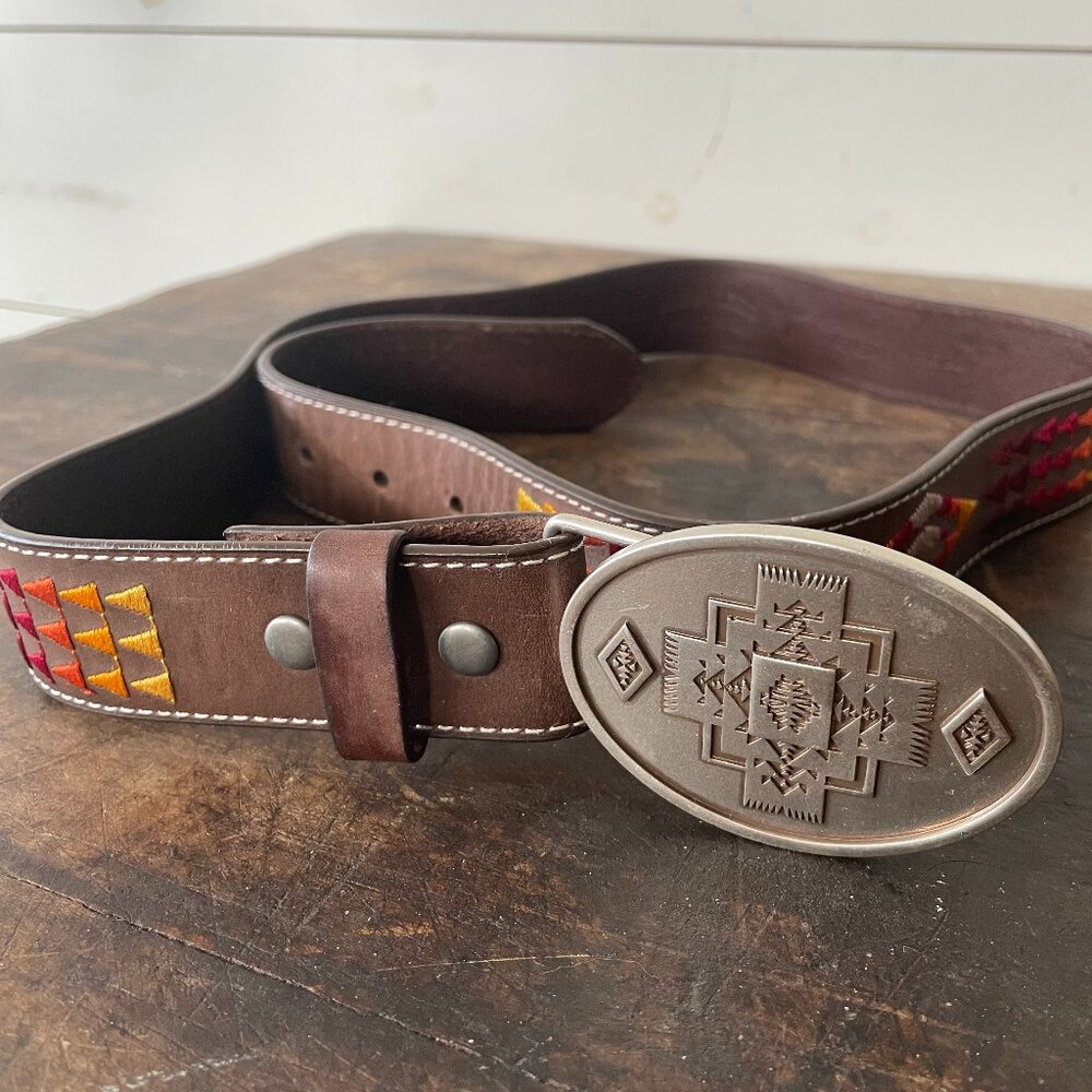 PENDLETON Chief Joseph Buckle + PEYOTE BIRD Western Belt size 39
